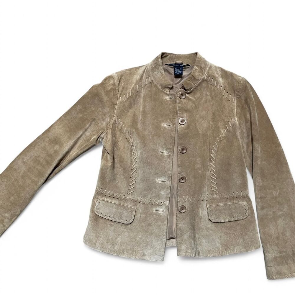 Vintage 90’s/00’s Tan Suede Button-up Jacket W/ Flattering, & Adorable Stitching